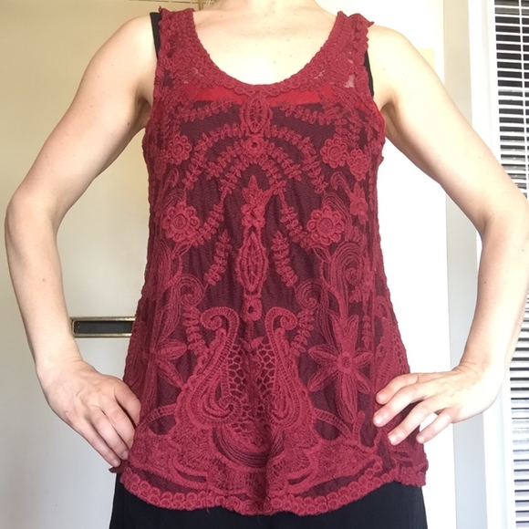 tea n rose Tops - Burgundy Sexy Crochet Lace Top